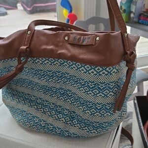 Roxy Tan and Blue Patterned Tote